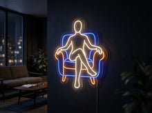 Load image into Gallery viewer, Woman in chair neon sign, Sitting lady neon sign, Female silhouette neon sign Multicolor
