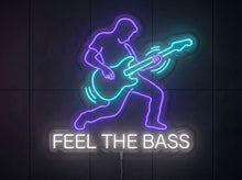 Load image into Gallery viewer, Feel the Bass neon sign, Bass guitarist neon sign, Bass player neon sign White