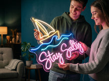 Load image into Gallery viewer, Stay salty neon sign, Sailboat ocean neon sign, Sailing boat wave neon sign