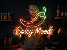Load image into Gallery viewer, Chili pepper neon sign Spicy Mood, hot pepper neon sign, spicy chili neon sign