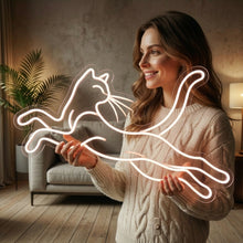 Load image into Gallery viewer, Lying Cat Neon Sign, Lounging kitty neon sign, Relaxing feline neon sign