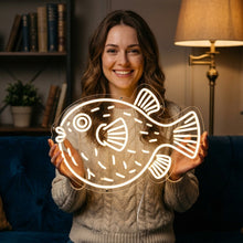 Load image into Gallery viewer, Fugu Fish Neon Sign, pufferfish neon sign, blowfish neon sign, spiky fish neon sign