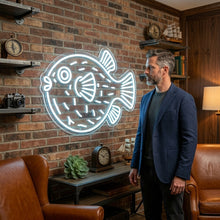 Load image into Gallery viewer, Fugu Fish Neon Sign, pufferfish neon sign, blowfish neon sign, spiky fish neon sign