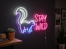 Load image into Gallery viewer, Stay wild neon sign, Skunk neon sign, Woodland animal neon sign, Forest neon sign