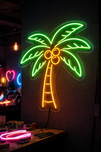 Load image into Gallery viewer, Palm tree with coconuts neon sign, Tropical coconut neon sign, Beach palm neon sign