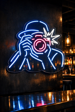 Load image into Gallery viewer, Photographer taking photo neon sign, camera flash neon sign Multicolor