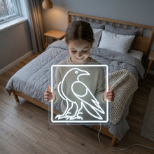 Load image into Gallery viewer, Raven in Frame Neon Sign, Crow portrait neon sign, Gothic bird neon sign