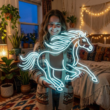 Load image into Gallery viewer, Trotting Horse Neon Sign, elegant horse neon sign, equine motion neon sign, flowing mane neon sign