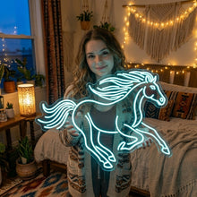 Load image into Gallery viewer, Trotting Horse Neon Sign, elegant horse neon sign, equine motion neon sign, flowing mane neon sign