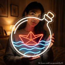 Load image into Gallery viewer, Ship in a Bottle Neon Sign, Bottle Ship Neon Sign, Model Ship Neon Sign Multicolor