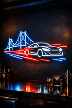 Load image into Gallery viewer, Speeding car bridge neon sign, city highway race neon sign Multicolor