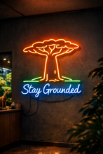 Load image into Gallery viewer, Stay Grounded tree neon sign, Tree of life neon sign, Roots neon sign Multicolor