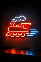 Load image into Gallery viewer, Steam locomotive neon sign, Steam train neon sign, Iron horse neon sign Multicolor