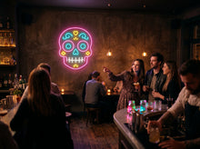 Load image into Gallery viewer, Calavera Skull Neon Sign, Floral Skull Neon Sign,Sugar Skull Neon Sign