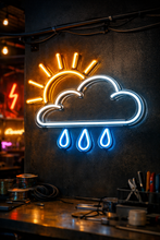 Load image into Gallery viewer, Sun and rain cloud neon sign, Raindrop neon sign, Weather neon sign Multicolor