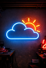 Load image into Gallery viewer, Sun behind cloud neon sign, Peeking sun neon sign, Sunshine cloud neon sign