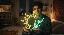 Load image into Gallery viewer, Sun and Branch Neon Sign, Botanical Sunburst Neon Sign Multicolor