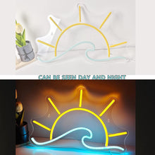 Load image into Gallery viewer, Sun behind the wave neon sign, sunset neon light, sunrise led light, custom ocean waves led sign