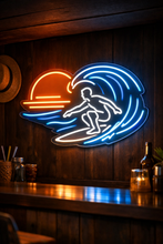 Load image into Gallery viewer, Sunset Surfer neon sign, Surfing Sunset neon sign, Ocean Wave Surfer neon sign Multicolor
