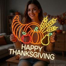 Load image into Gallery viewer, Thanksgiving Neon Sign, Happy Thanksgiving Neon Sign, Thanksgiving Day Neon Sign 30in warm white