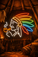 Load image into Gallery viewer, Tribal Chief neon sign, Peace Pipe Profile neon sign, Native Leader neon sign Multicolor