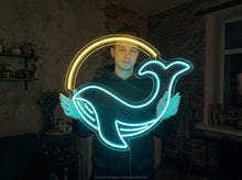 Load image into Gallery viewer, Whale neon sign, Ocean theme neon light, Marine life neon decor, Whale-shaped neon art, Blue whale LED sign, Whale tail neon sign, fish led 35in