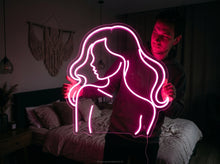 Load image into Gallery viewer, Framed Girl Silhouette neon sign, Lady Outline neon sign, Woman Portrait neon sign Pink