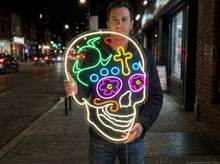 Load image into Gallery viewer, Calavera Sugar Skull Neon Sign – Traditional Mexican Skeleton Face | Vibrant Dead Head Silhouette