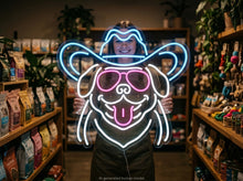 Load image into Gallery viewer, Bulldog with cowboy hat neon sign, Neon bulldog cowboy sign, Custom neon sign bulldog cowboy, Bulldog neon light cowboy hat