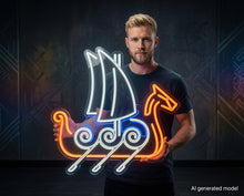 Load image into Gallery viewer, Viking Ship Neon Sign, Norse Longship Neon Sign 25in