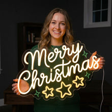 Load image into Gallery viewer, Merry Christmas Neon Sign, Xmas Holiday Neon Sign, Festive Christmas Neon Sign warm white