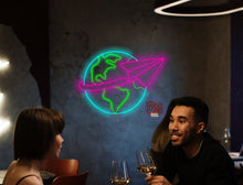 Load image into Gallery viewer, Adventure neon sign, planet earth neon sign, airplane neon sign