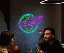 Load image into Gallery viewer, Adventure neon sign, planet earth neon sign, airplane neon sign
