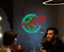 Load image into Gallery viewer, Adventure neon sign, planet earth neon sign, airplane neon sign