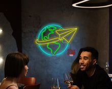 Load image into Gallery viewer, Adventure neon sign, planet earth neon sign, airplane neon sign