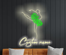 Load image into Gallery viewer, Ballerina silhouette neon sign, Neon sign with custom name and ballet dancer, custom Name on ballet dancer neon sign, Personalized forballet