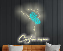 Load image into Gallery viewer, Ballerina silhouette neon sign, Neon sign with custom name and ballet dancer, custom Name on ballet dancer neon sign, Personalized forballet