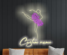 Load image into Gallery viewer, Ballerina silhouette neon sign, Neon sign with custom name and ballet dancer, custom Name on ballet dancer neon sign, Personalized forballet