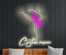 Load image into Gallery viewer, Ballerina silhouette neon sign, Neon sign with custom name and ballet dancer, custom Name on ballet dancer neon sign, Personalized forballet