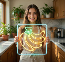 Load image into Gallery viewer, Banana Bunch Neon Sign, Tropical fruit neon sign, Yellow bananas neon sign