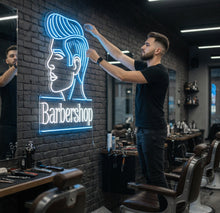 Load image into Gallery viewer, Barbershop Neon Sign – Vintage Barber Shop Symbol | Clean Grooming Studio Glow Accent