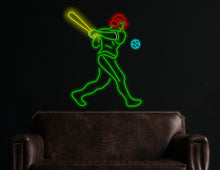 Load image into Gallery viewer, Baseball player neon sign, ballplayer neon sign, baseballer neon sign