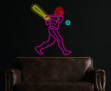 Load image into Gallery viewer, Baseball player neon sign, ballplayer neon sign, baseballer neon sign