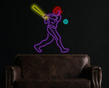 Load image into Gallery viewer, Baseball player neon sign, ballplayer neon sign, baseballer neon sign