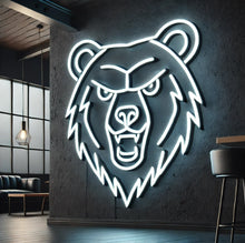 Load image into Gallery viewer, Bear head neon sign, neon bear sign, bear neon light, bear head LED sign, neon sign bear face, glowing bear sign, angry bear wall neon, bear shaped neon light, neon outline bear, LED bear head sign