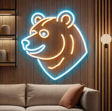 Load image into Gallery viewer, Bear head neon sign, neon bear sign, bear neon light, bear head LED sign, neon sign bear face, glowing bear sign, bear wall neon, bear shaped neon light, neon outline bear, LED bear head sign