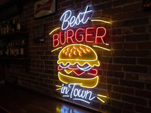 Load image into Gallery viewer, Best Burger in Town Neon Sign, Retro Diner Neon Sign, Cheeseburger Neon Sign