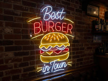 Load image into Gallery viewer, Best Burger in Town Neon Sign, Retro Diner Neon Sign, Cheeseburger Neon Sign