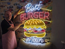 Load image into Gallery viewer, Best Burger in Town Neon Sign, Retro Diner Neon Sign, Cheeseburger Neon Sign