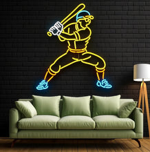 Load image into Gallery viewer, Baseball Batter Swing neon sign, Baseball Hitting Silhouette neon sign Multicolor